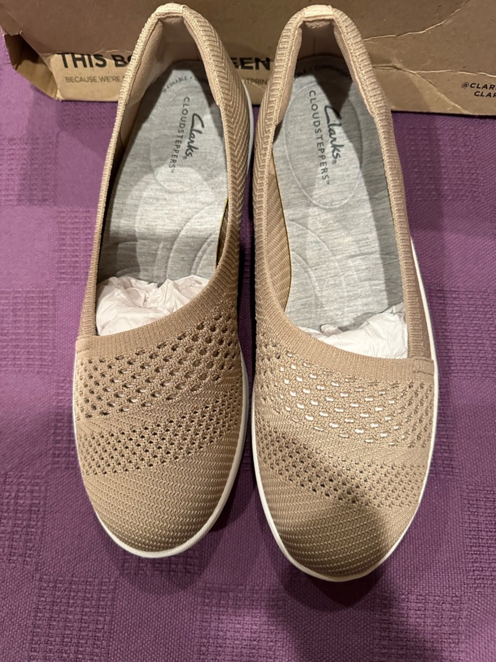 Clarks Women's Knit Slip-On Flats in Beige